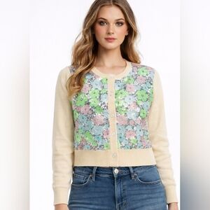 NWT Mermaid Fasion Floral Sequin Cardigan Sweater Size S/M & L/XL Available